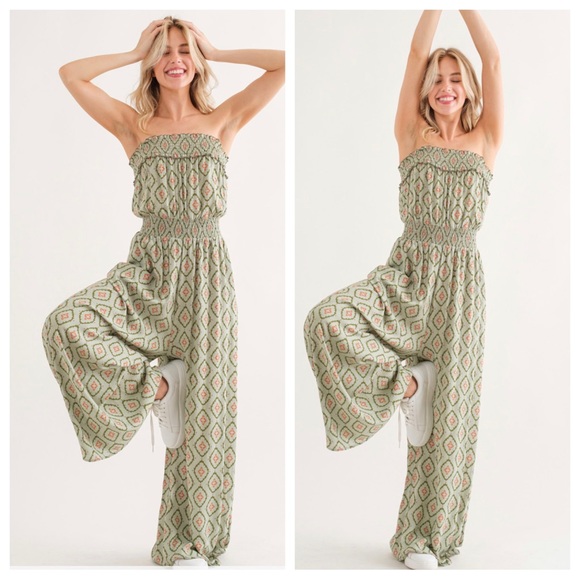 05 Boho Print Wide Pants Tube Jumpsuit - Picture 4 of 4